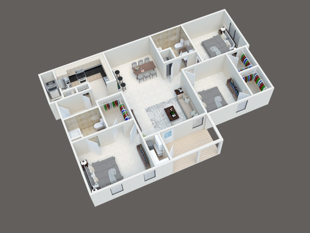 Three-bedroom floor plan